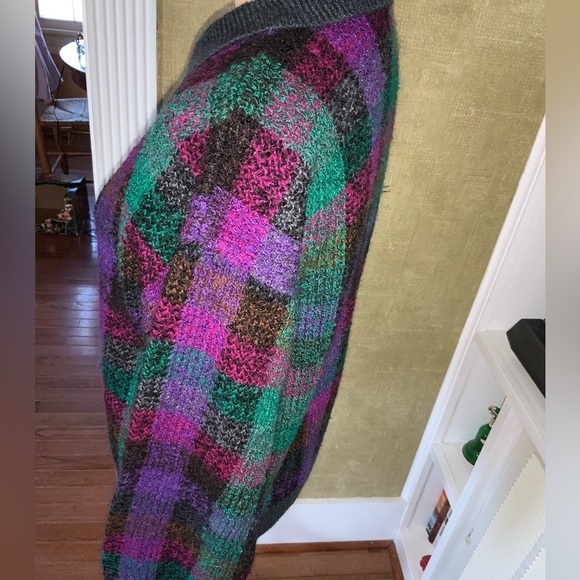 Vintage Country Suburbans Acrylic Checkerboard/Striped Sweater Purple Gray Green - Picture 4 of 9